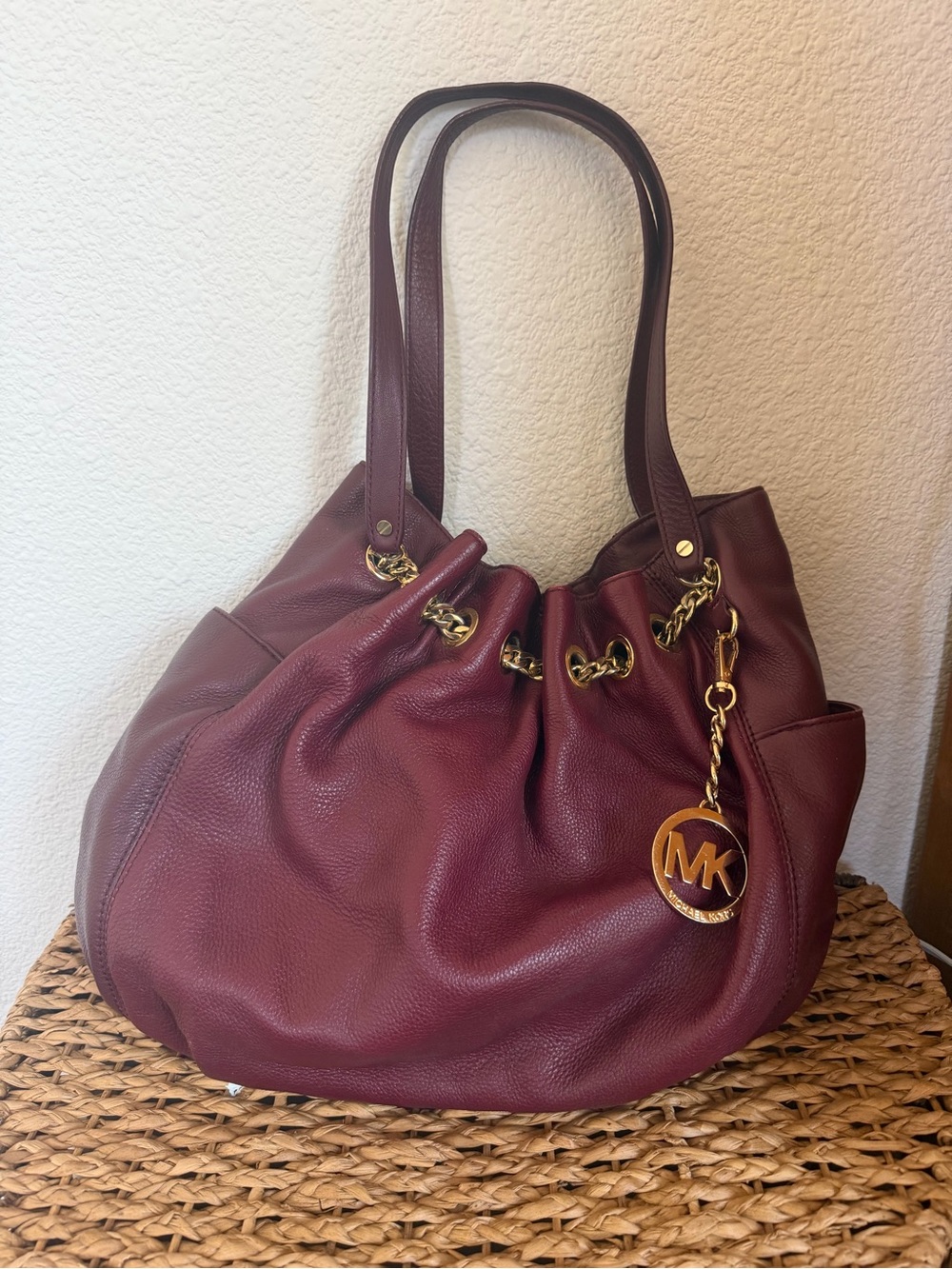 AUTH Michael Kors Purse - Burgundy Merlot Pebbled Leather Bag with Gold